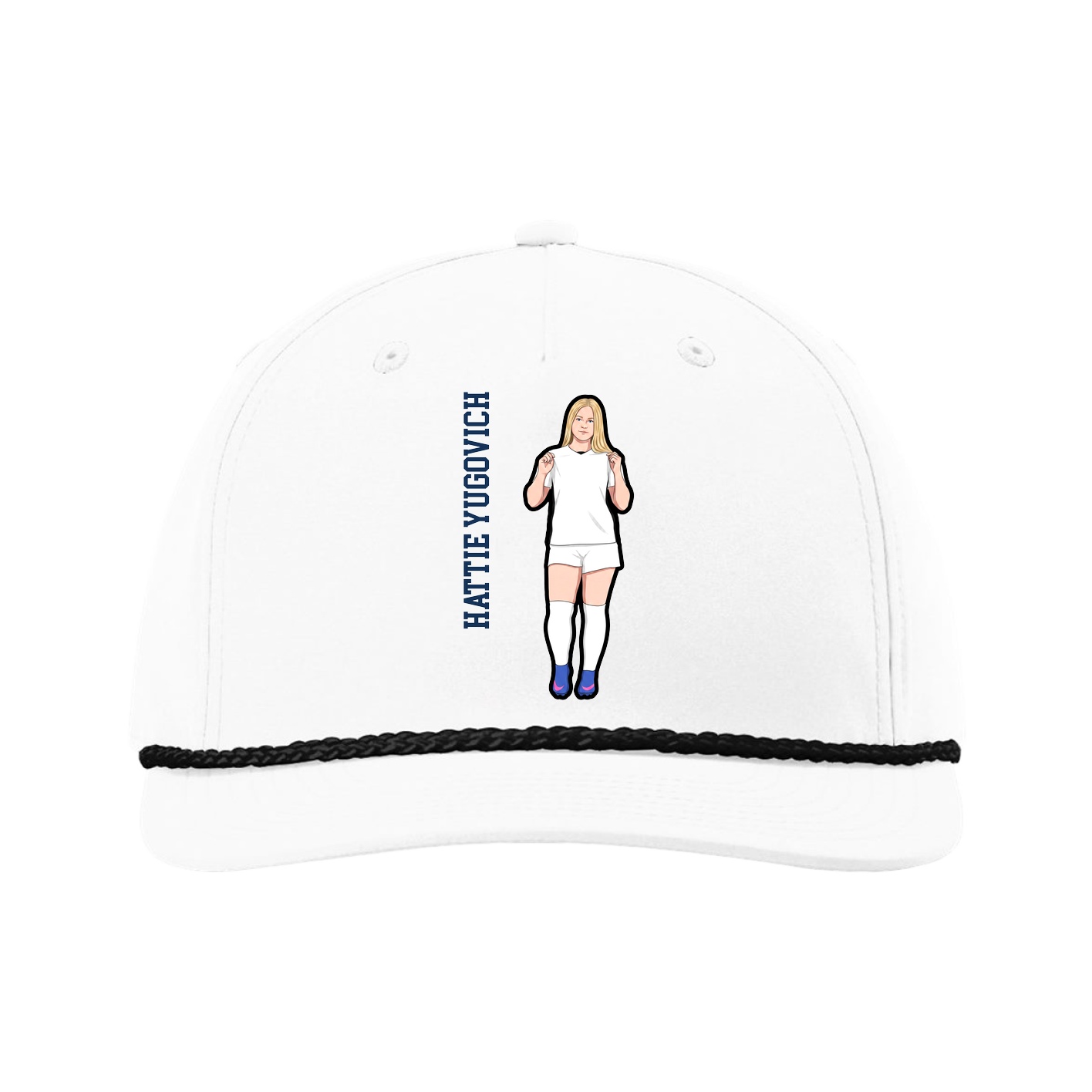 Five-Panel Classic Rope Cap — Name Vertical in White