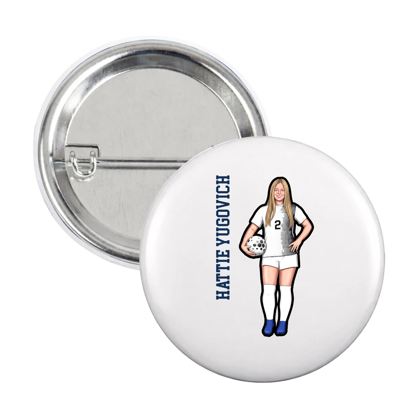 Game Day Button — Name Vertical in White