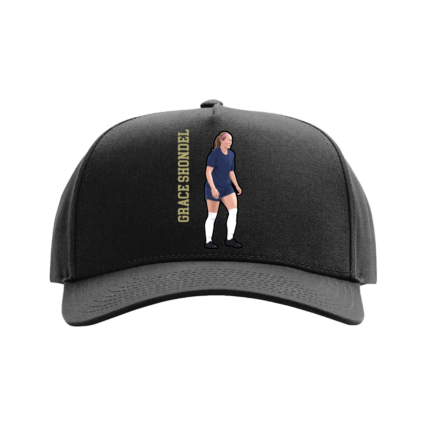 Full Fabric Five-Panel Champ Cap — Name Vertical in Black