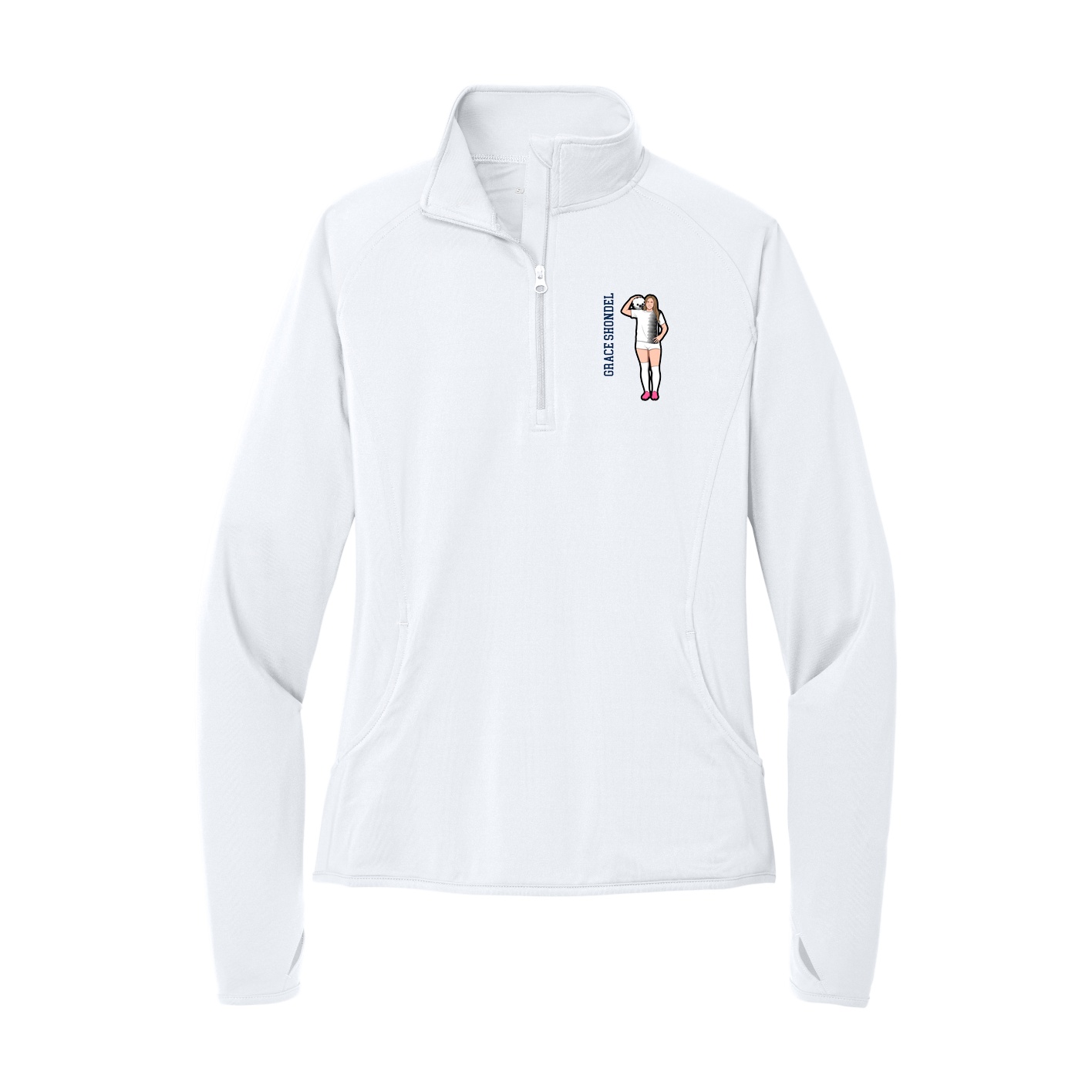 Women's Q-Zip Pullover — Name Vertical in White