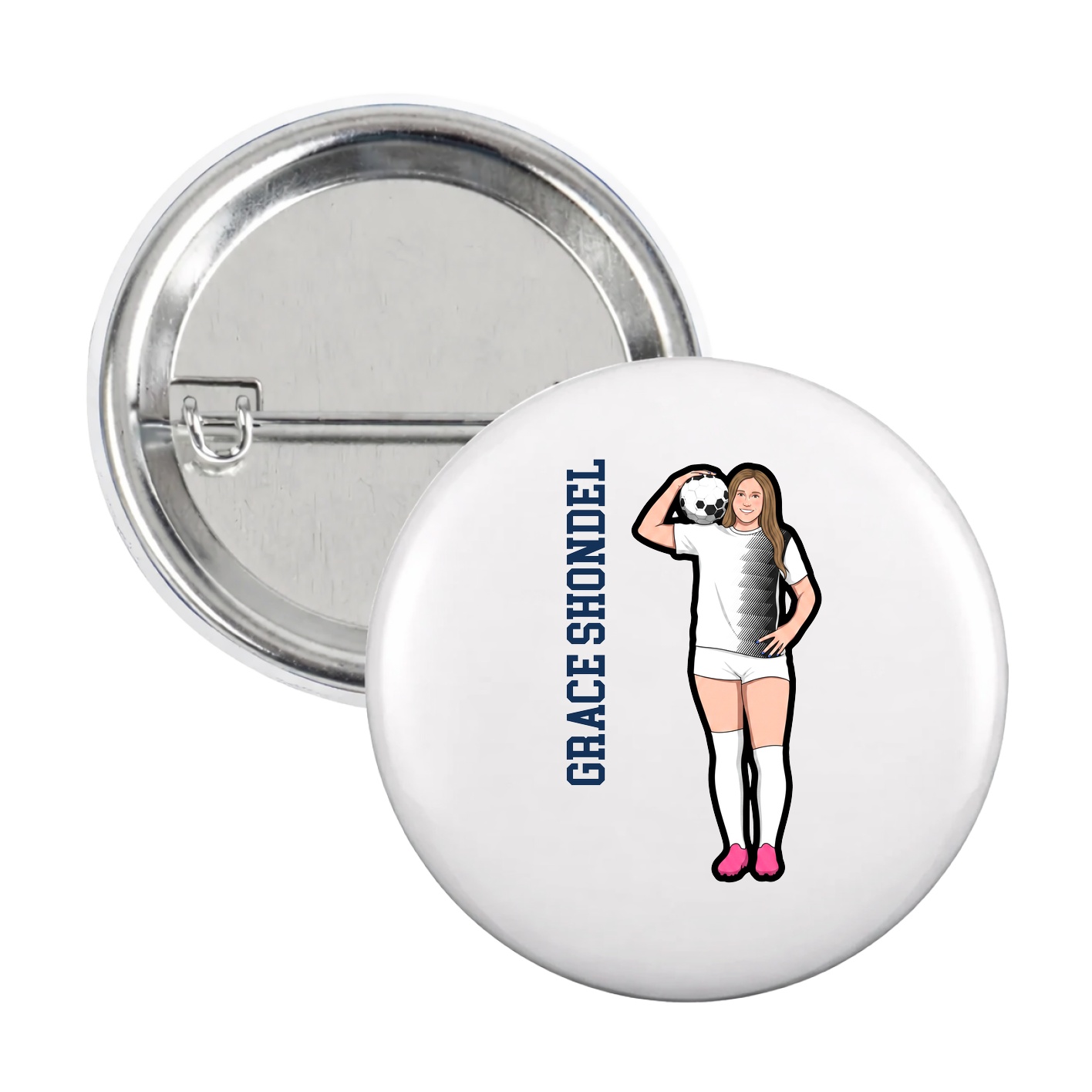 Game Day Button — Name Vertical in White