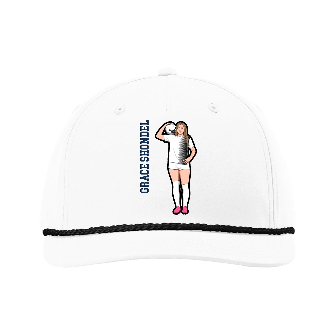 Five-Panel Classic Rope Cap — Name Vertical in White