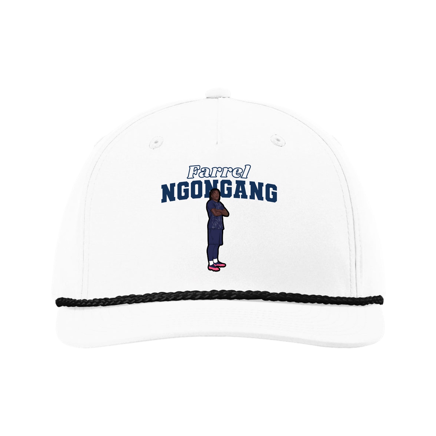 Five-Panel Classic Rope Cap — Name Arch in White