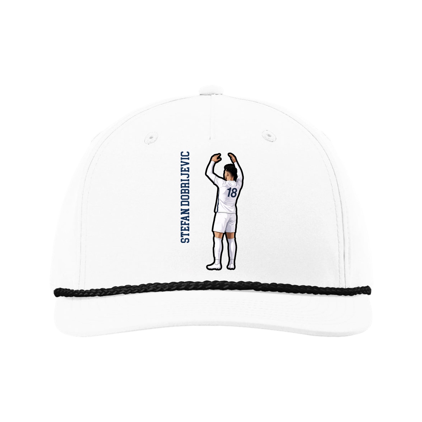 Five-Panel Classic Rope Cap — Name Vertical in White