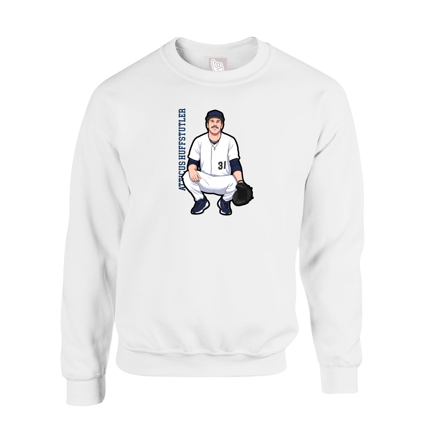 Fleece Crew — Name Vertical in White