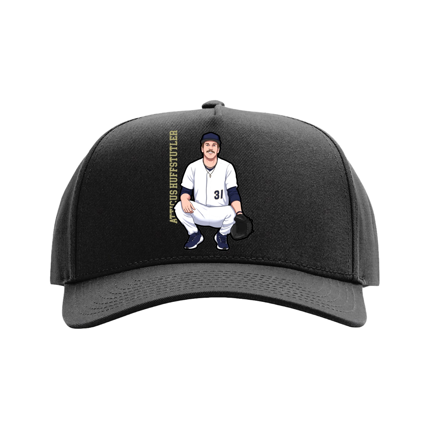 Full Fabric Five-Panel Champ Cap — Name Vertical in Black