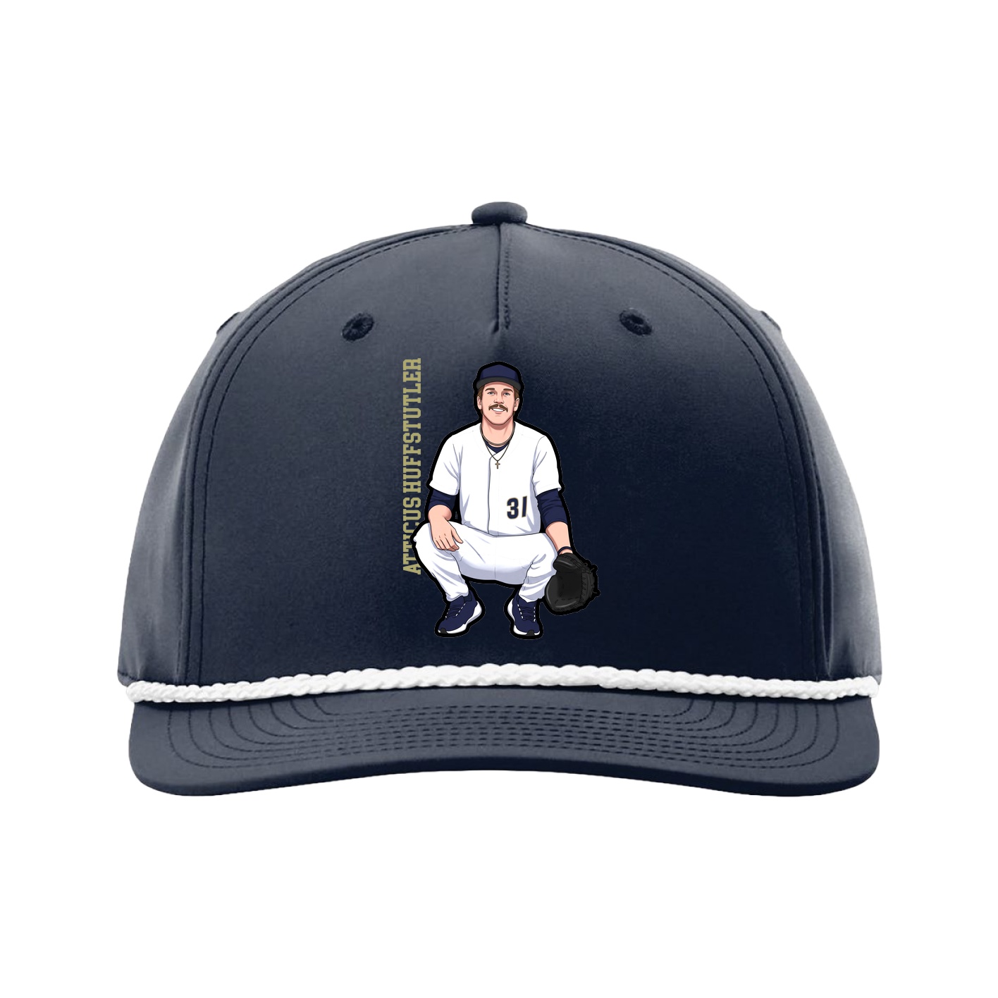 Five-Panel Classic Rope Cap — Name Vertical in Navy