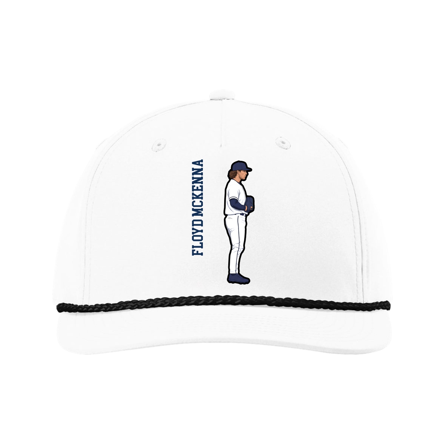 Five-Panel Classic Rope Cap — Name Vertical in White