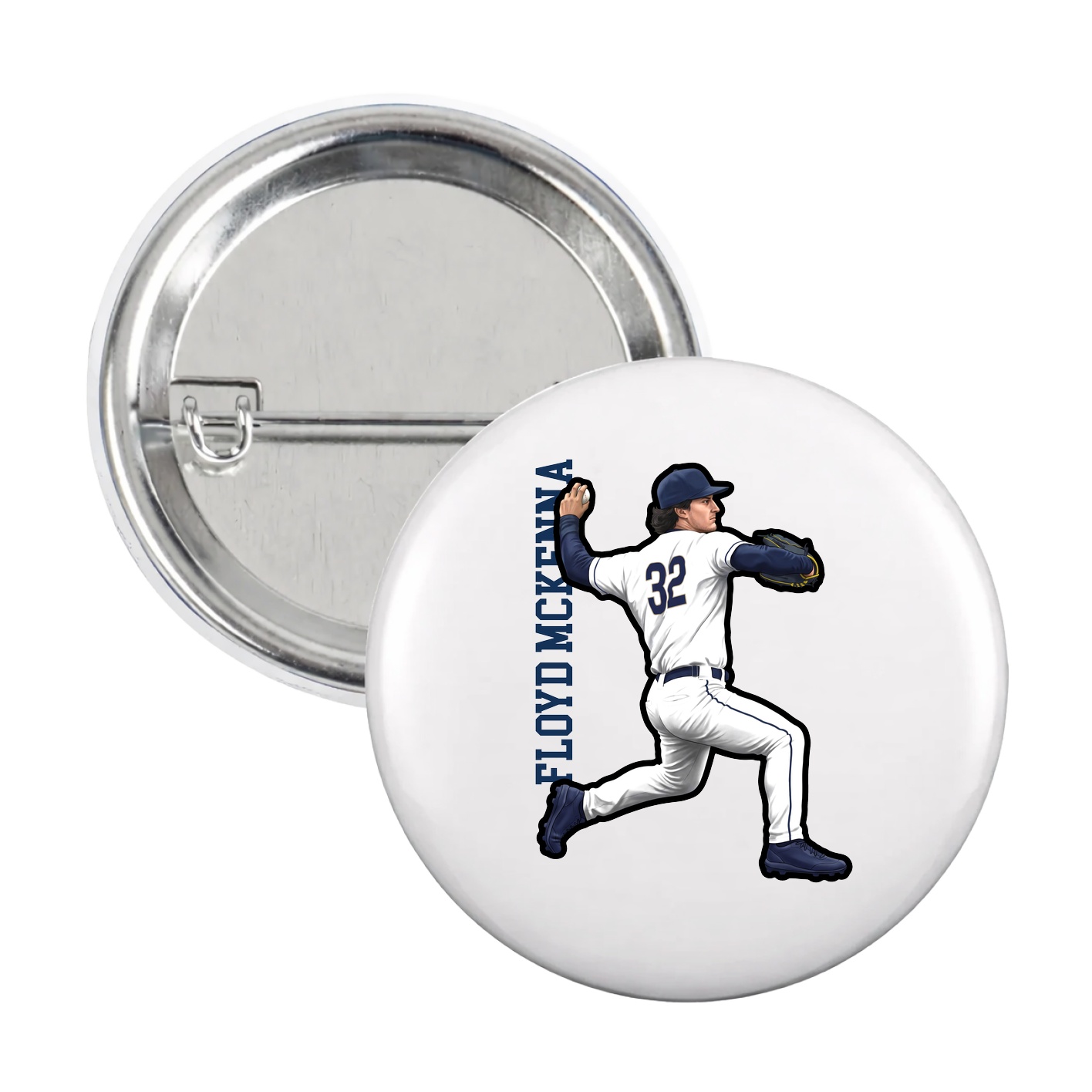 Game Day Button — Name Vertical in White