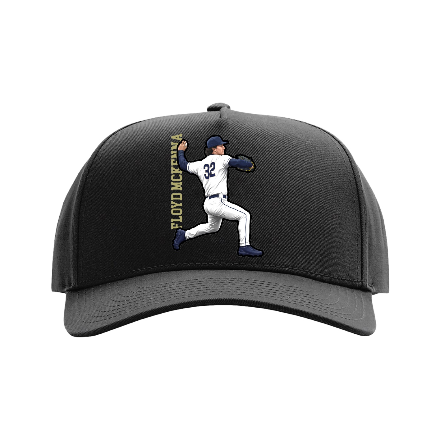Full Fabric Five-Panel Champ Cap — Name Vertical in Black
