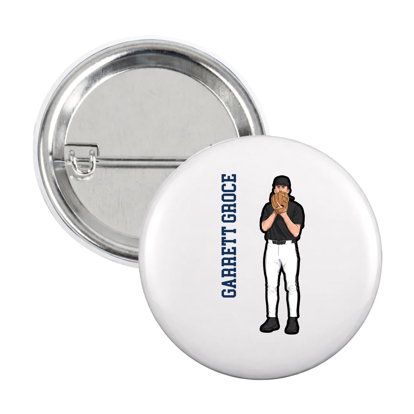 Game Day Button — Name Vertical in White