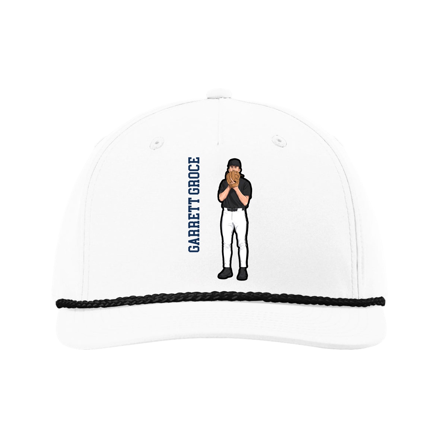 Five-Panel Classic Rope Cap — Name Vertical in White