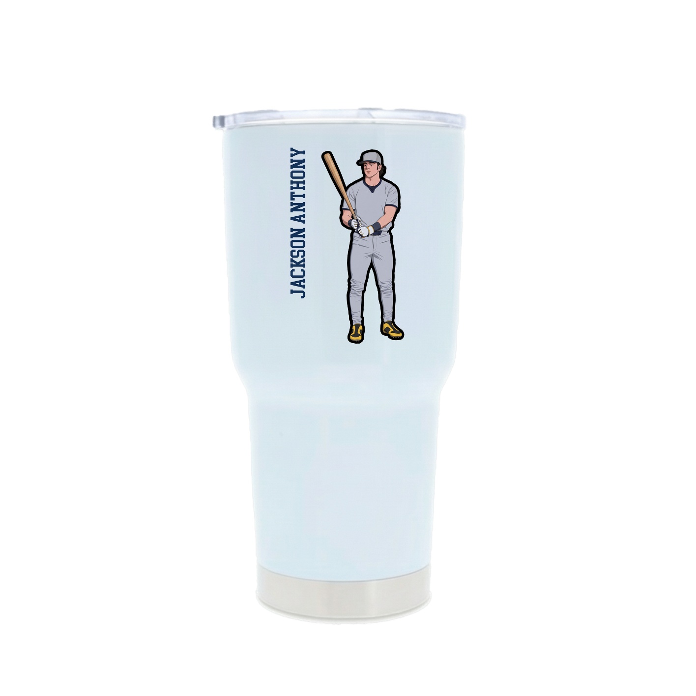30oz Stainless Steel Tumbler — Name Vertical in White