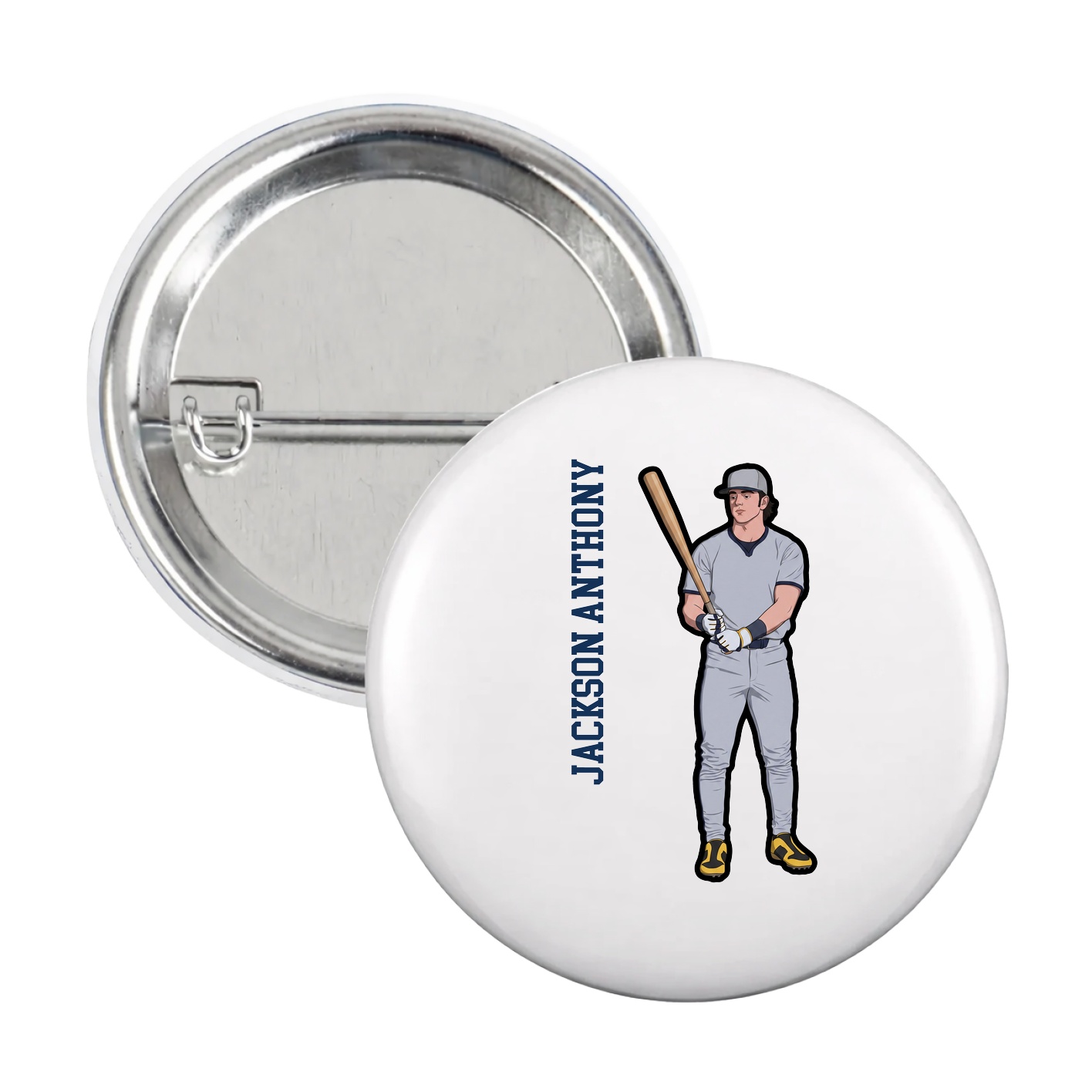 Game Day Button — Name Vertical in White