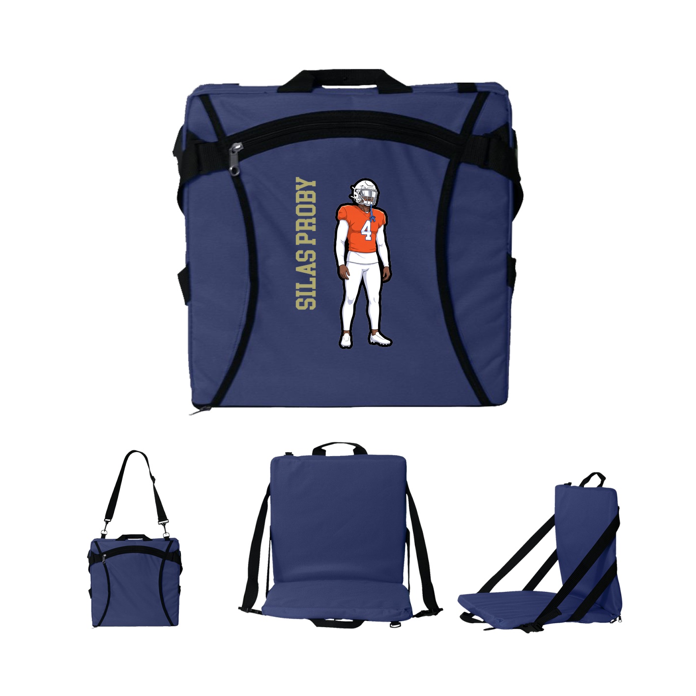 Folding Stadium Seat — Name Vertical in Navy