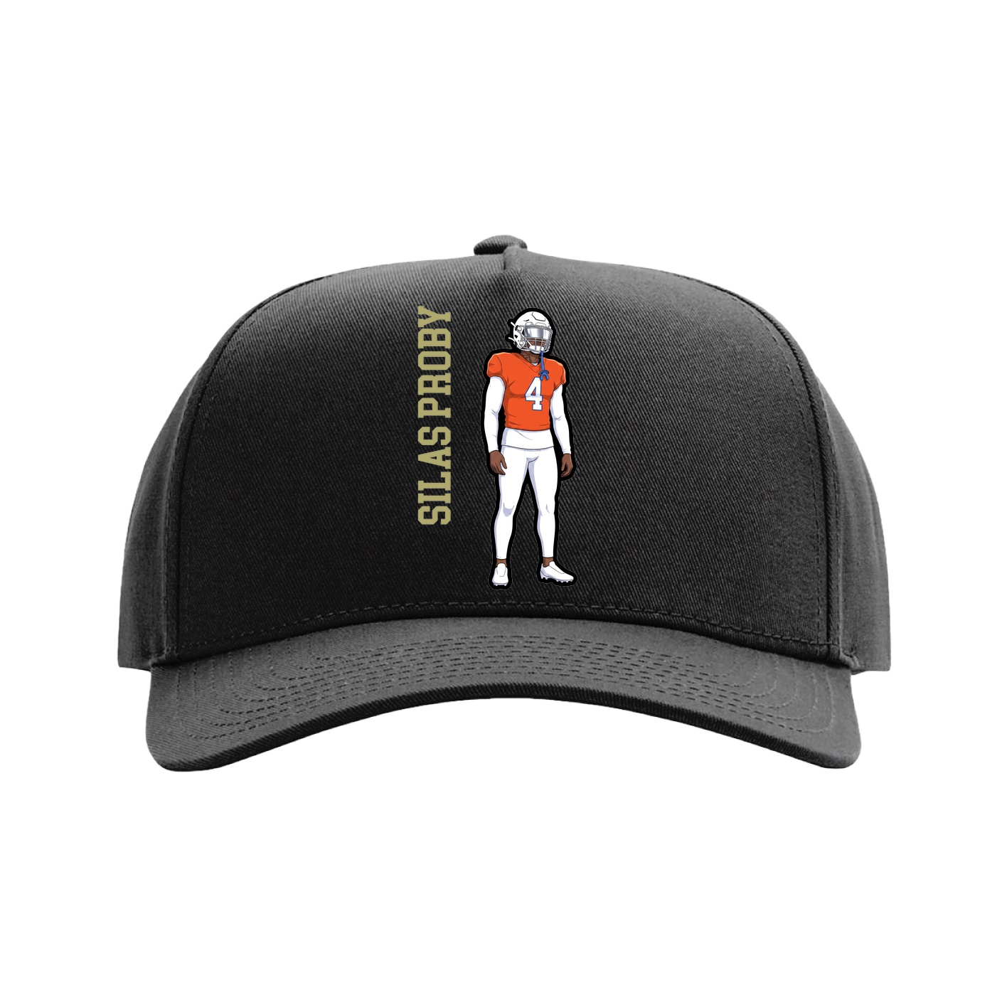 Full Fabric Five-Panel Champ Cap — Name Vertical in Black