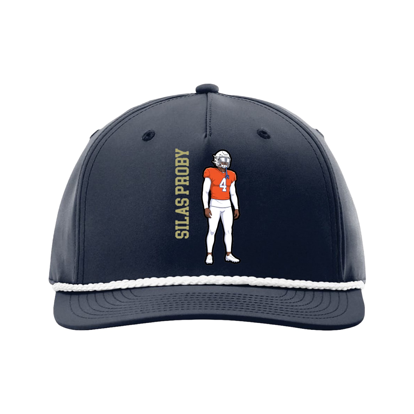 Five-Panel Classic Rope Cap — Name Vertical in Navy