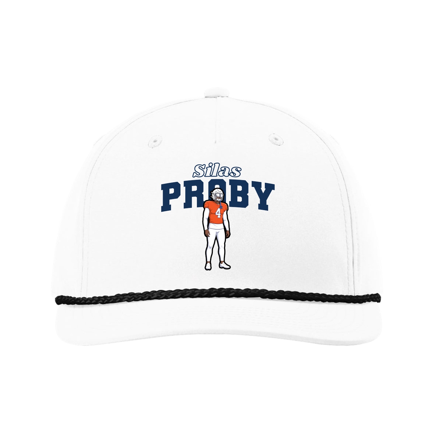 Five-Panel Classic Rope Cap — Name Arch in White