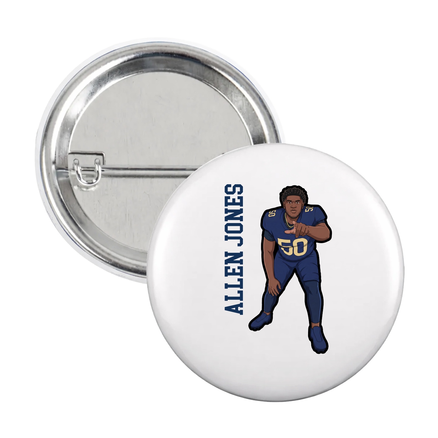 Game Day Button — Name Vertical in White