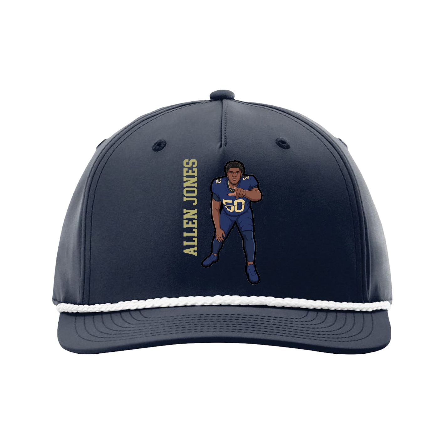 Five-Panel Classic Rope Cap — Name Vertical in Navy