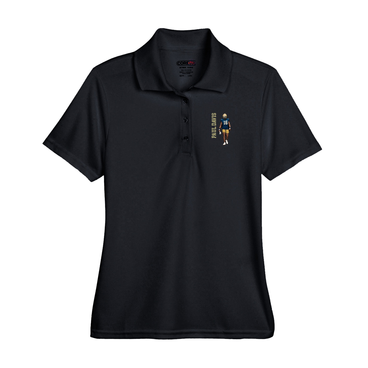 Performance Polo — Name Vertical in Black