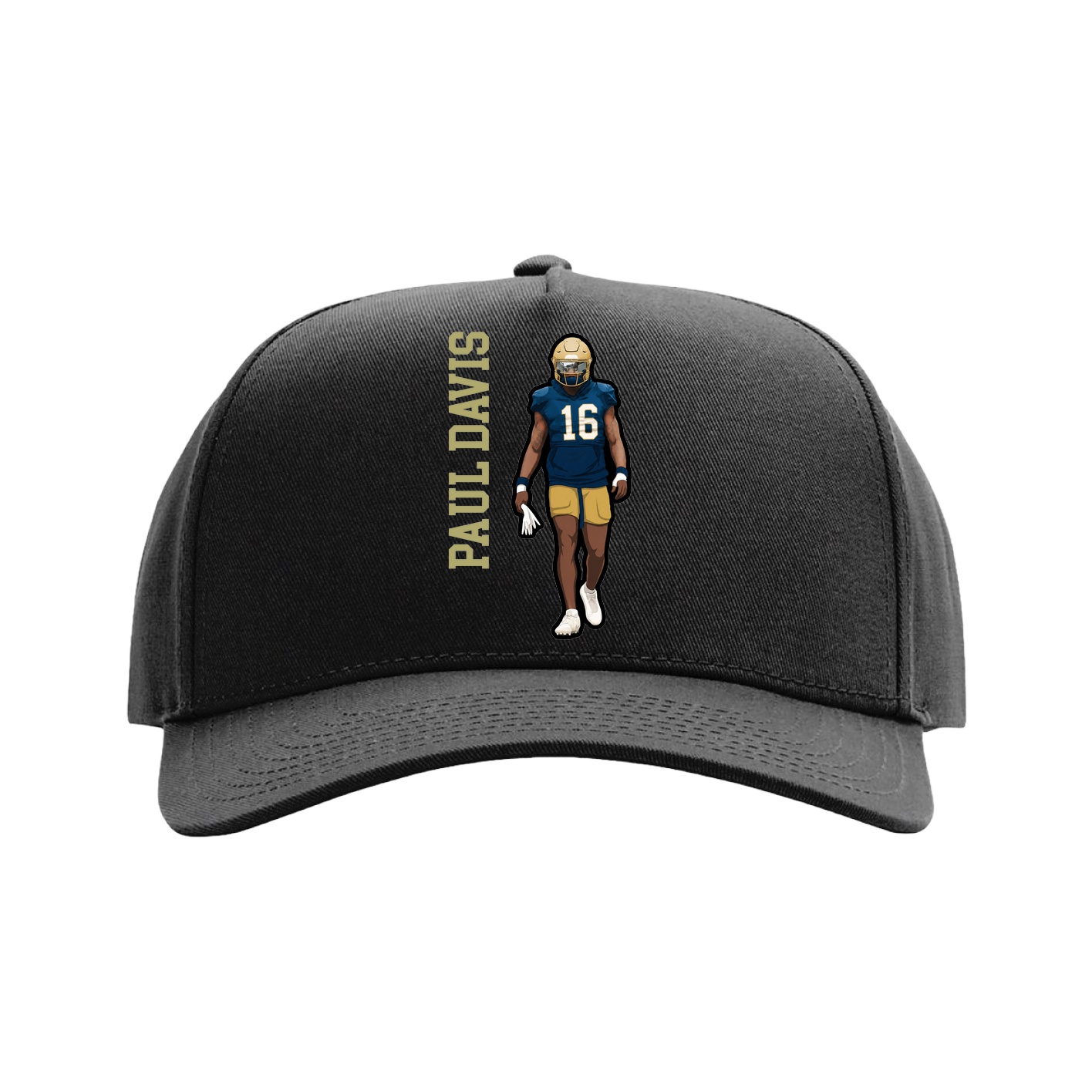 Full Fabric Five-Panel Champ Cap — Name Vertical in Black