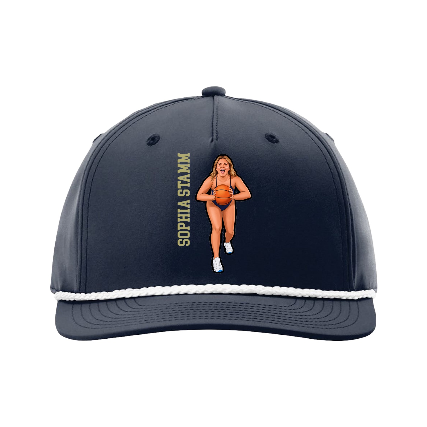 Five-Panel Classic Rope Cap — Name Vertical in Navy