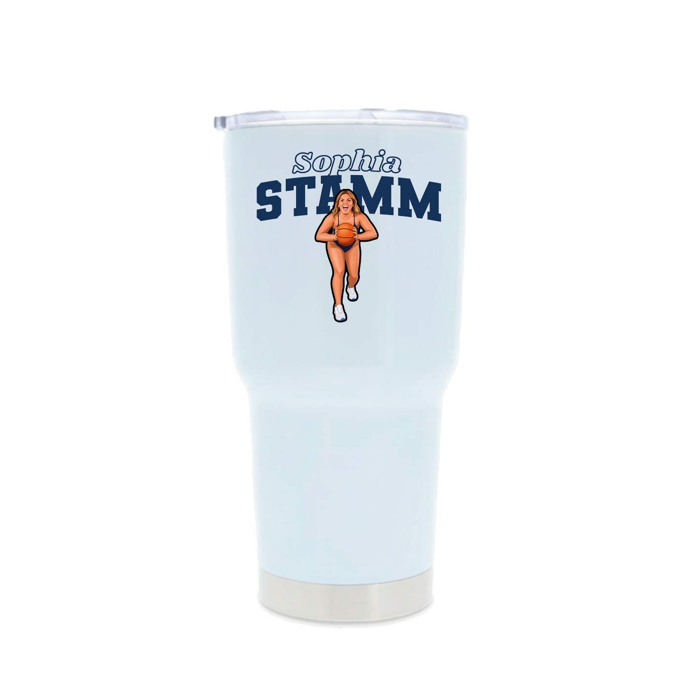 30oz Stainless Steel Tumbler — Name Arch in White