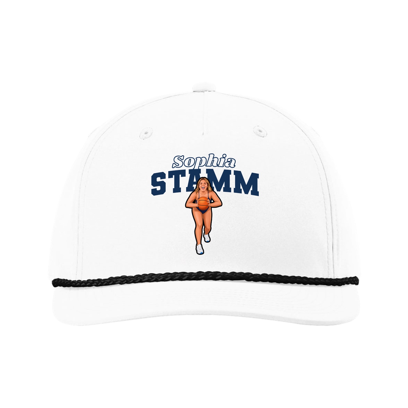 Five-Panel Classic Rope Cap — Name Arch in White