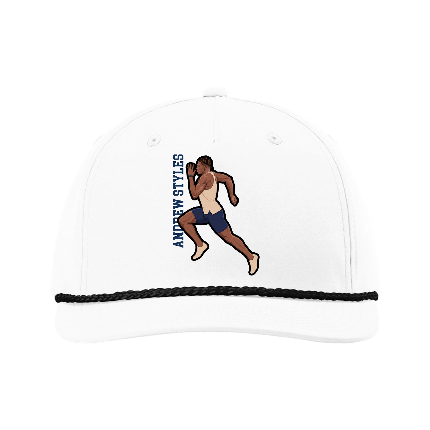Five-Panel Classic Rope Cap — Name Vertical in White