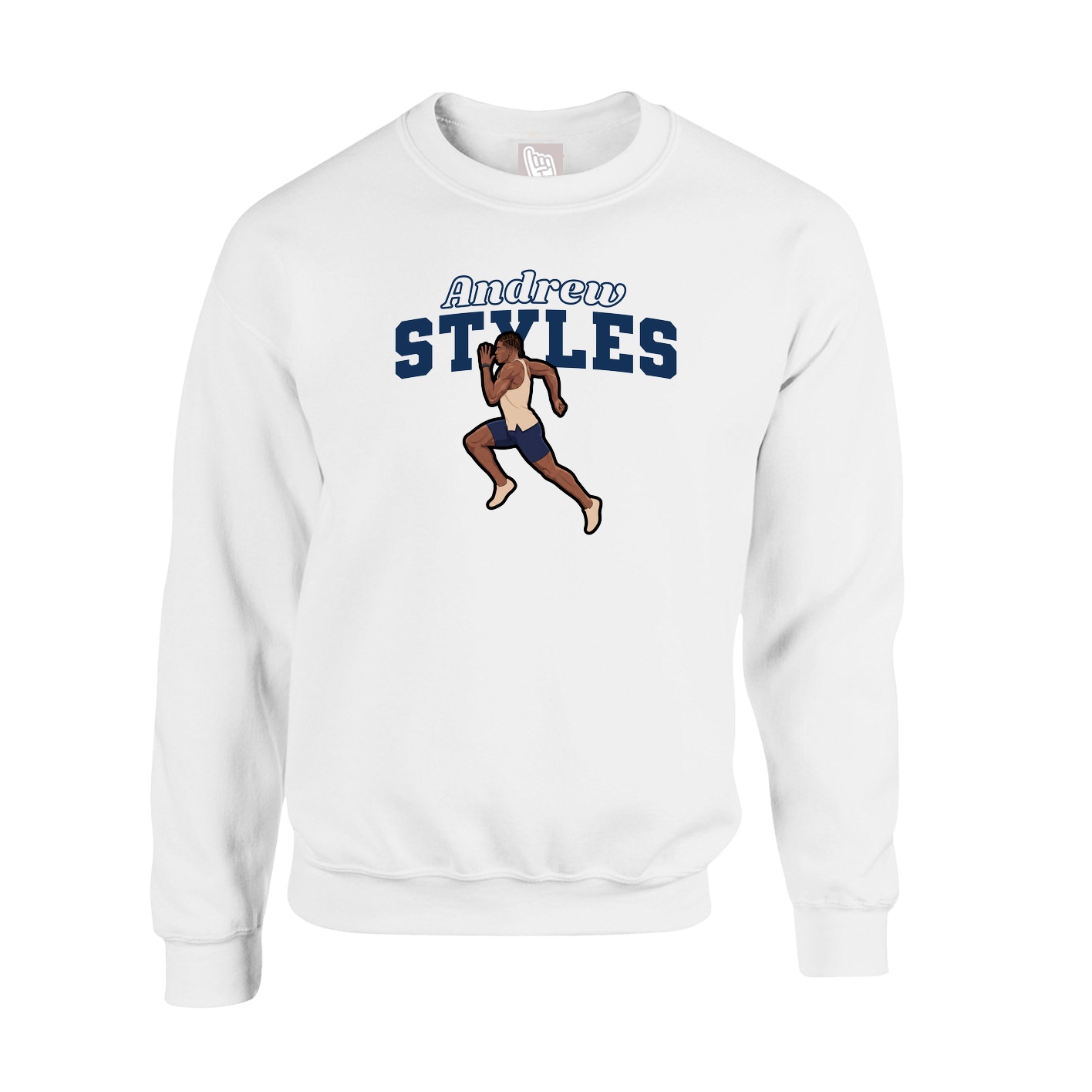 Fleece Crew — Name Arch in White