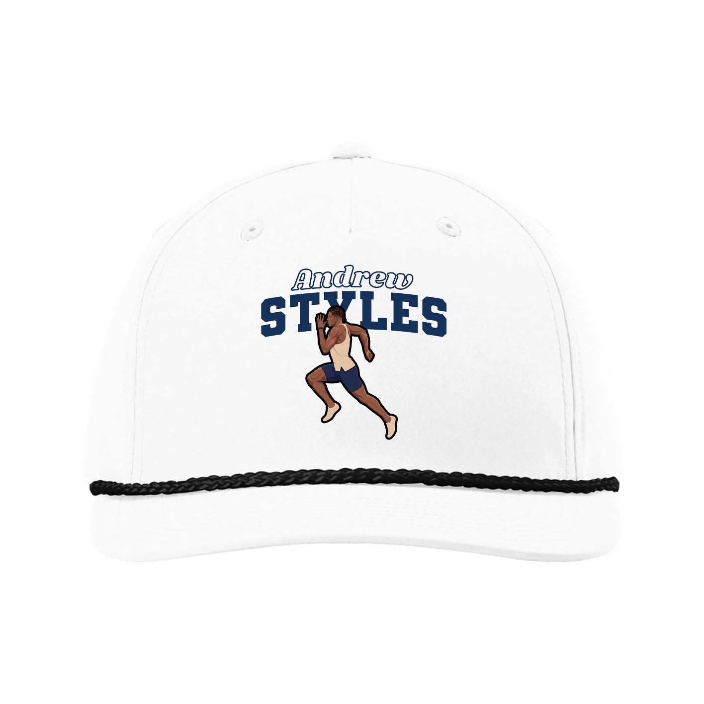 Five-Panel Classic Rope Cap — Name Arch in White