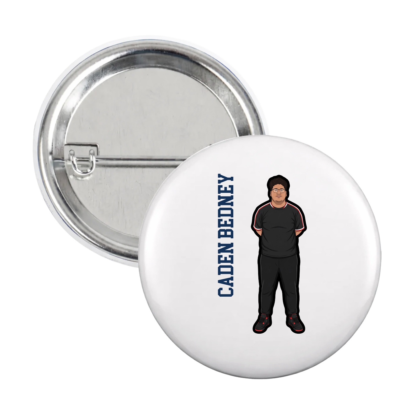 Game Day Button — Name Vertical in White