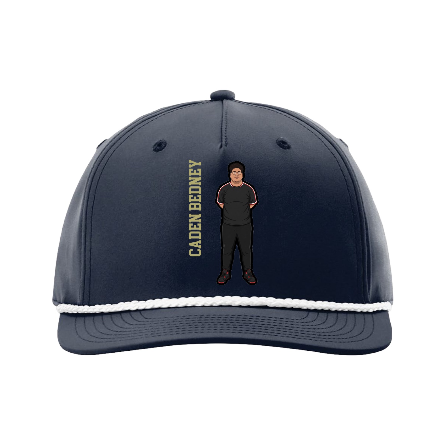Five-Panel Classic Rope Cap — Name Vertical in Navy
