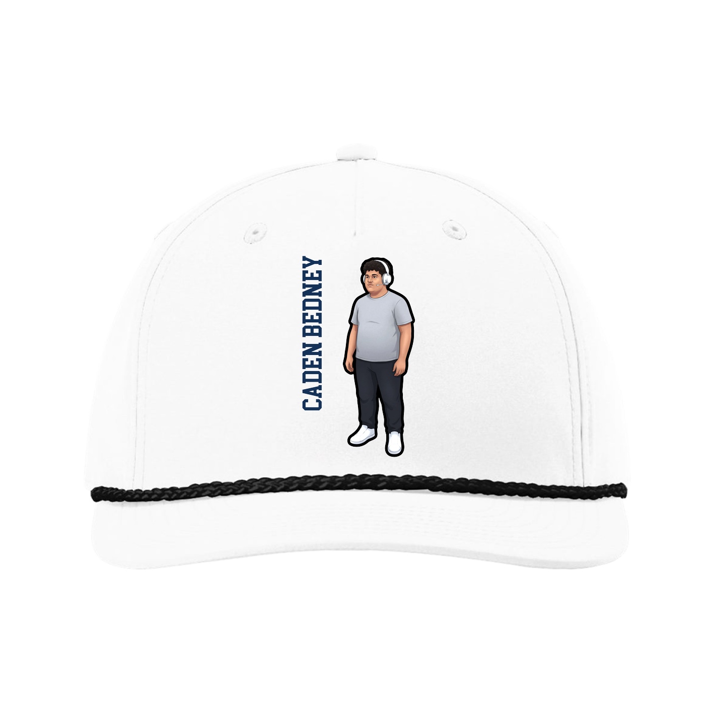 Five-Panel Classic Rope Cap — Name Vertical in White