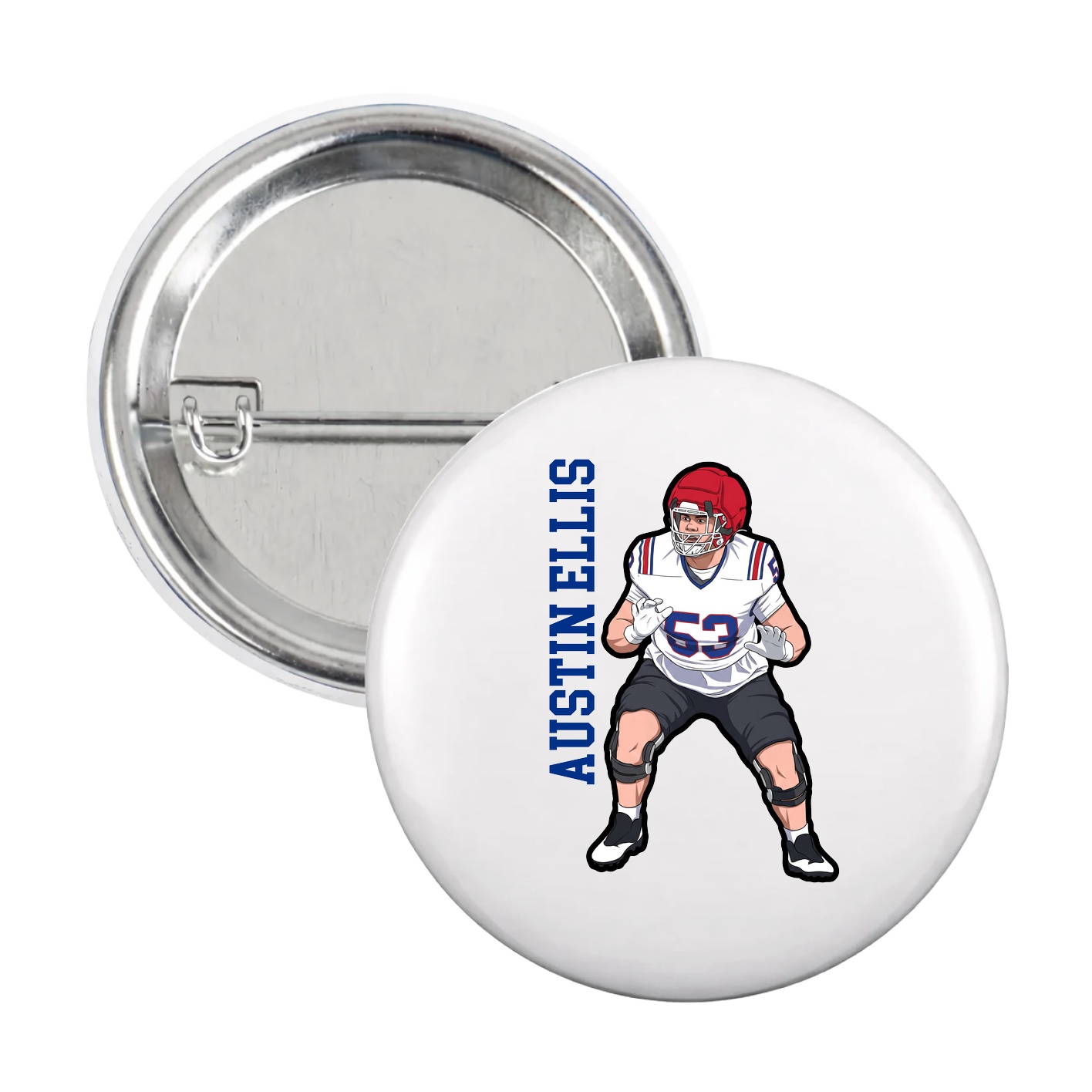 Game Day Button — Name Vertical in White