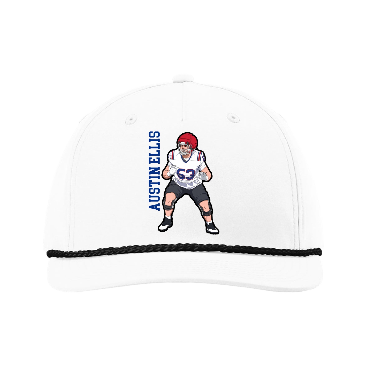 Five-Panel Classic Rope Cap — Name Vertical in White