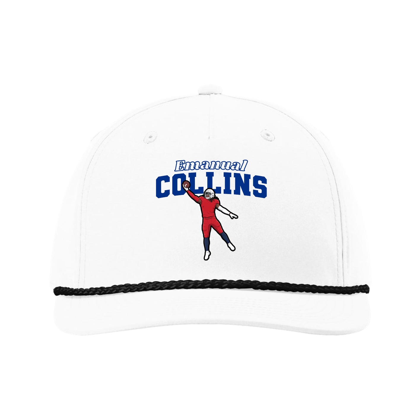 Five-Panel Classic Rope Cap — Name Arch in White
