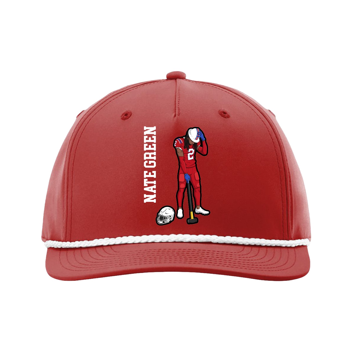 Five-Panel Classic Rope Cap — Name Vertical in Red
