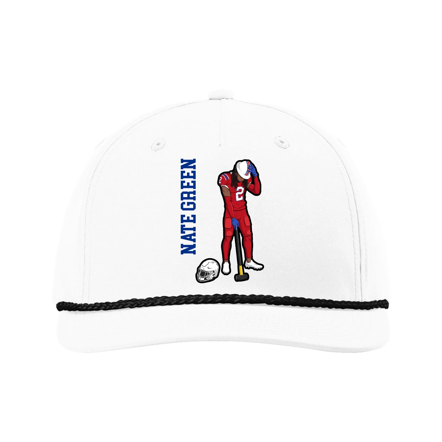 Five-Panel Classic Rope Cap — Name Vertical in White