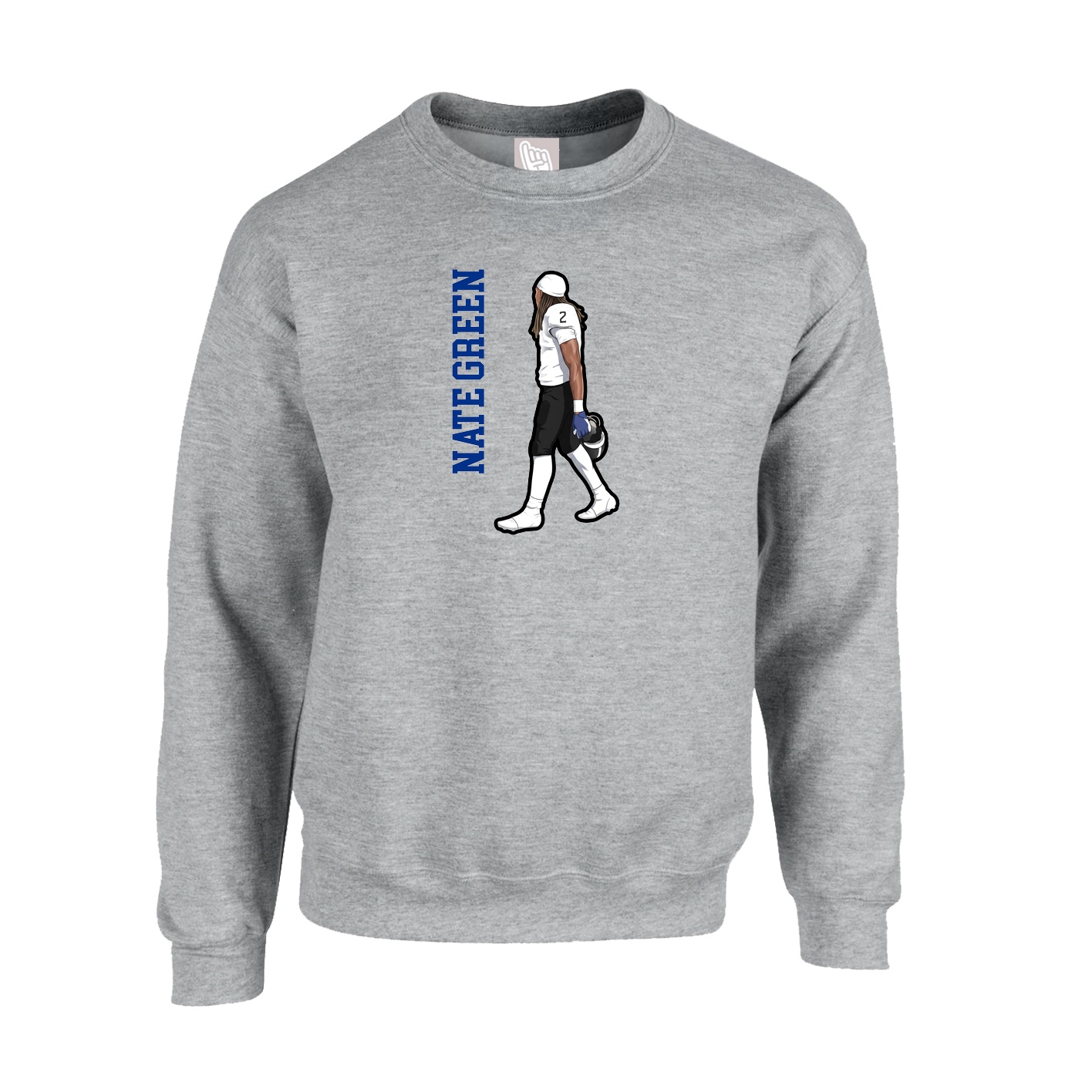 Fleece Crew — Name Vertical in Grey