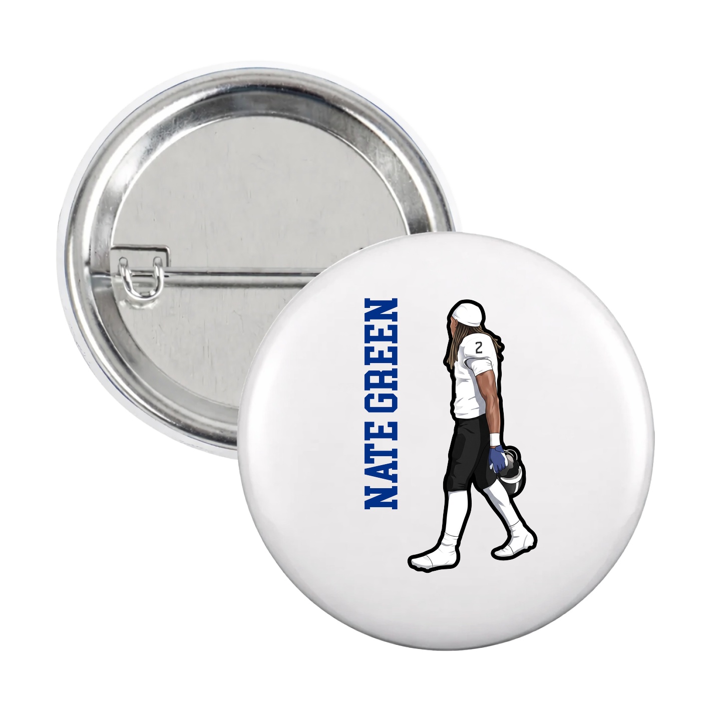 Game Day Button — Name Vertical in White
