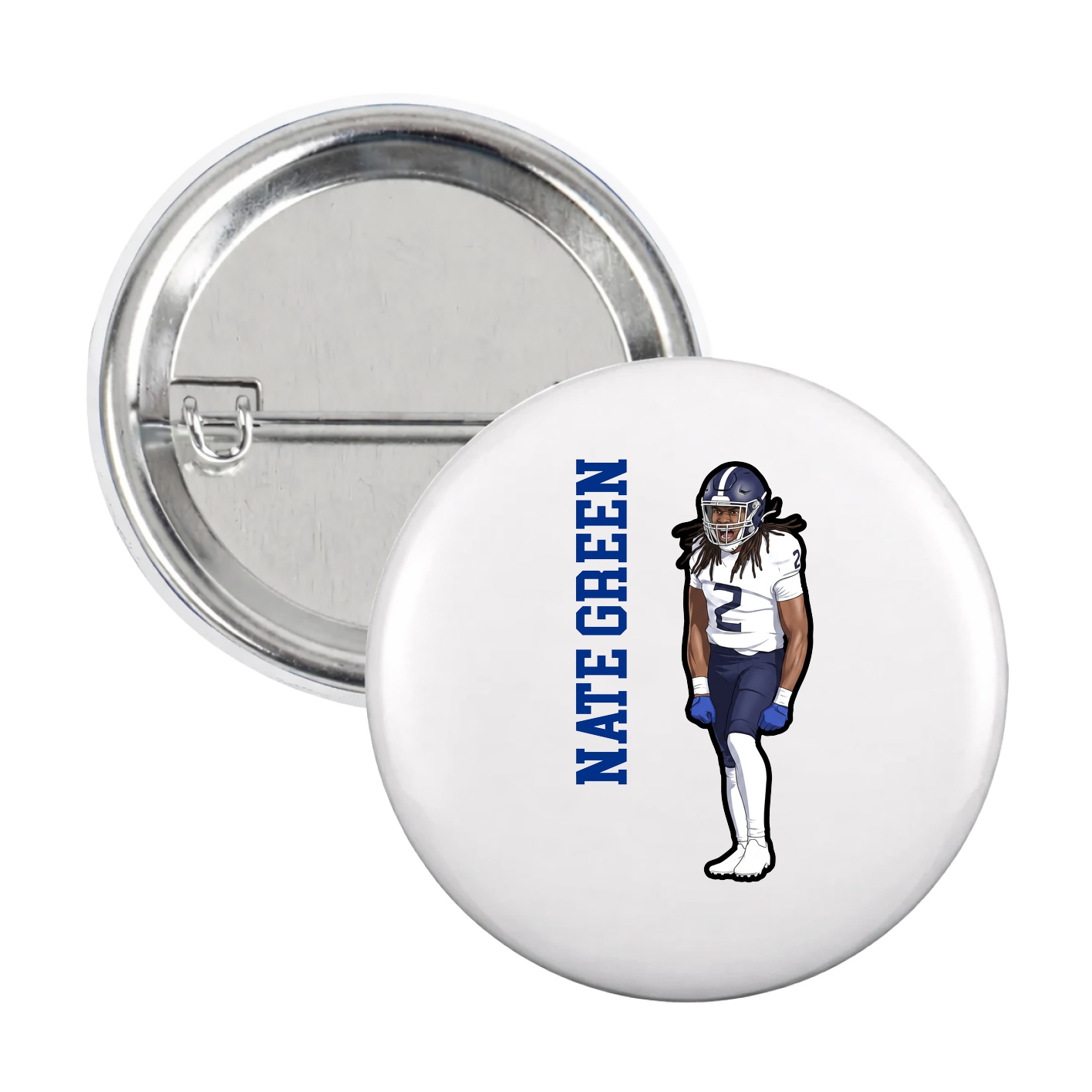Game Day Button — Name Vertical in White