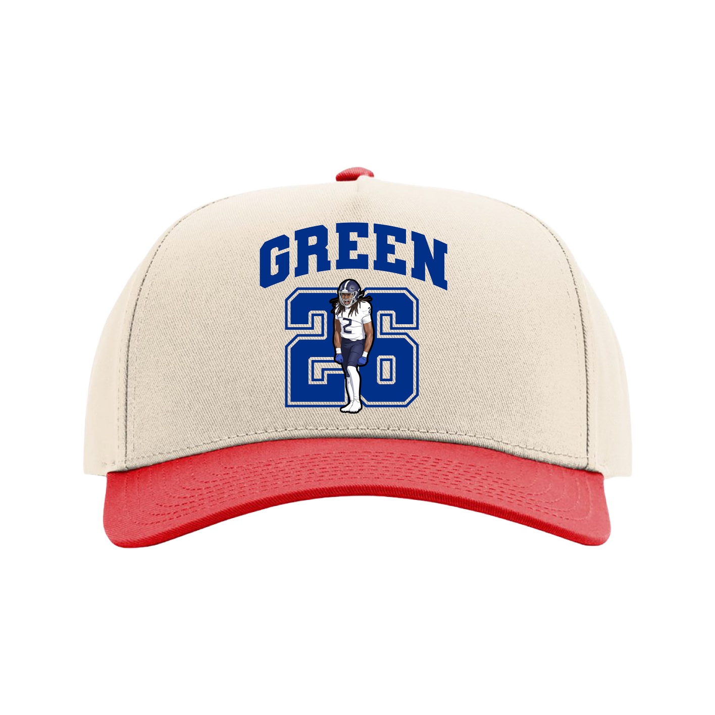 Full Fabric Five-Panel Champ Cap — Number in Cream/Red