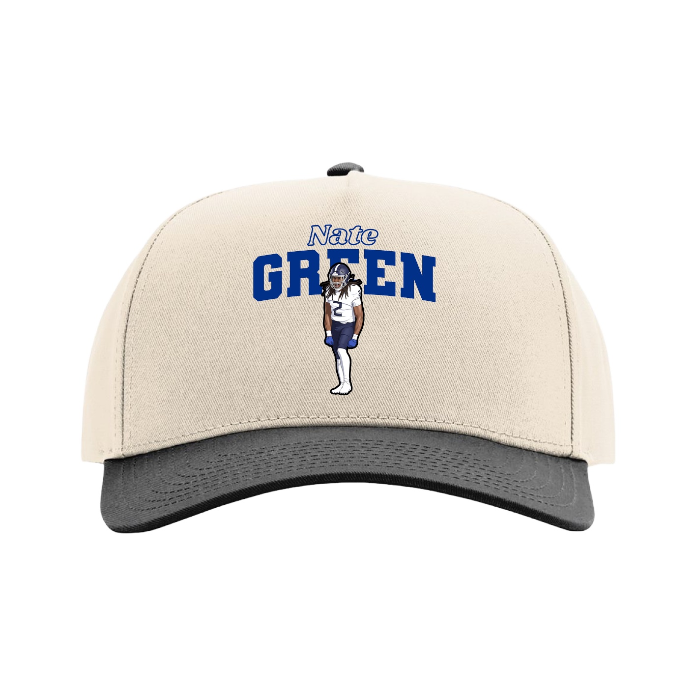 Full Fabric Five-Panel Champ Cap — Name Arch in Cream/Black
