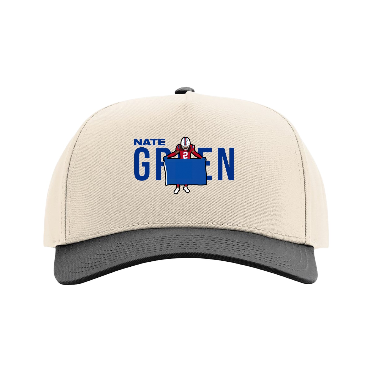 Full Fabric Five-Panel Champ Cap — Player Name in Cream/Black