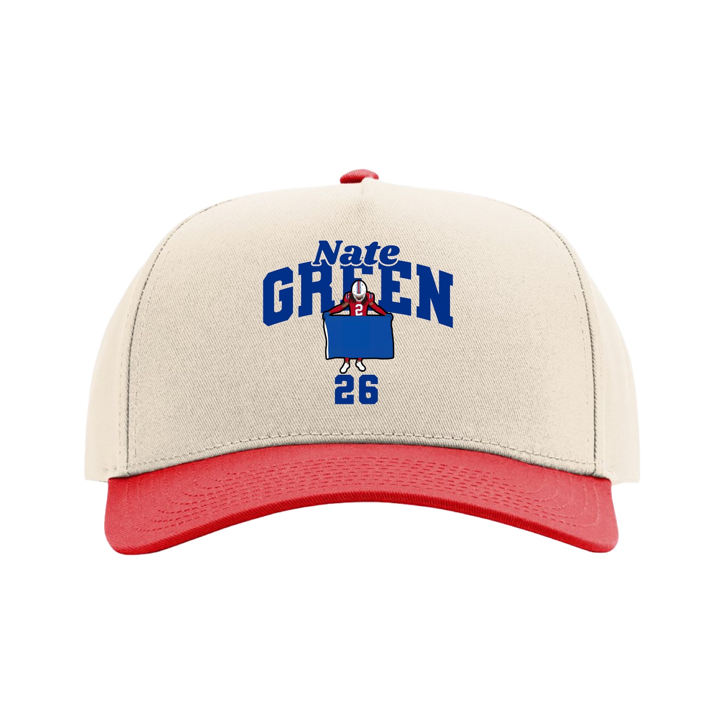 Full Fabric Five-Panel Champ Cap — Signature Arch in Cream/Red