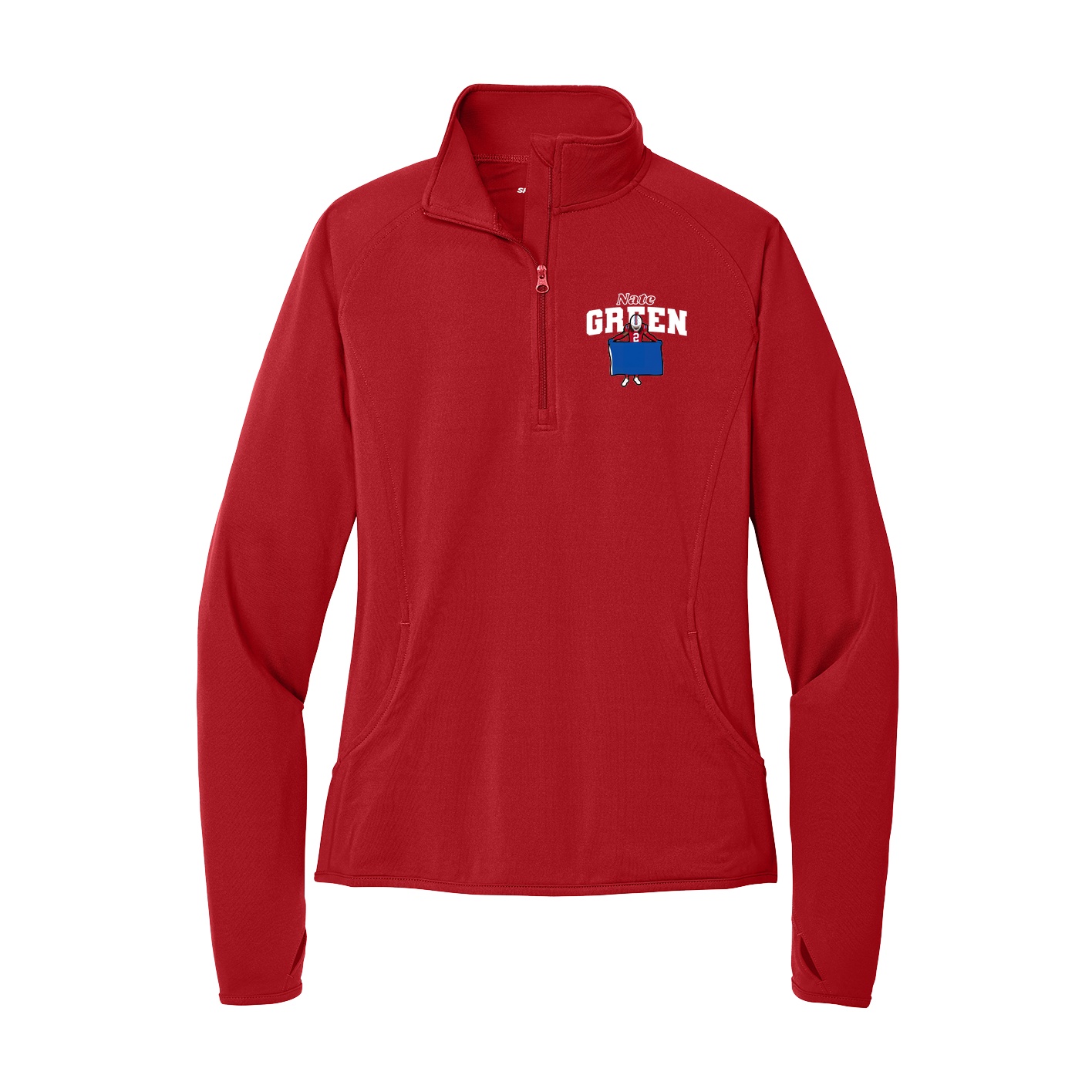 Women's Q-Zip Pullover — Name Arch in Red