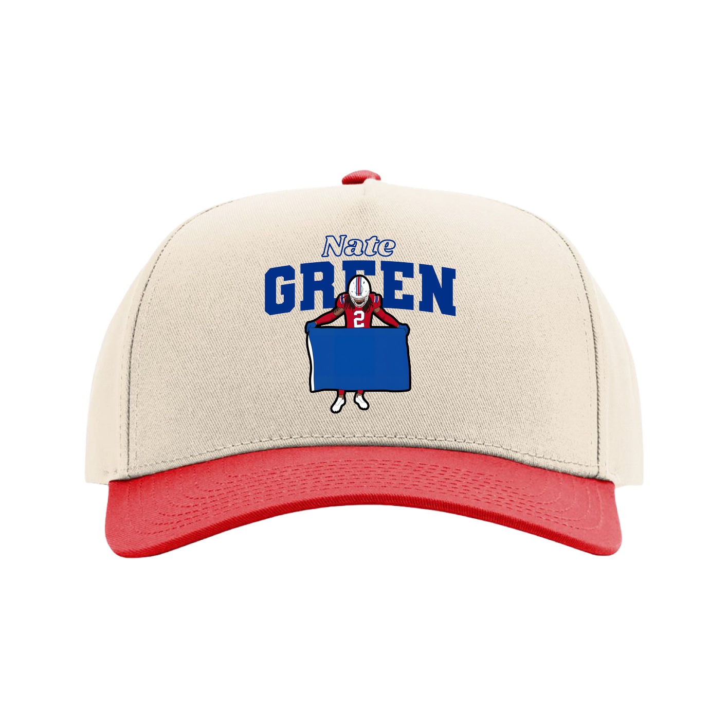 Full Fabric Five-Panel Champ Cap — Name Arch in Cream/Red