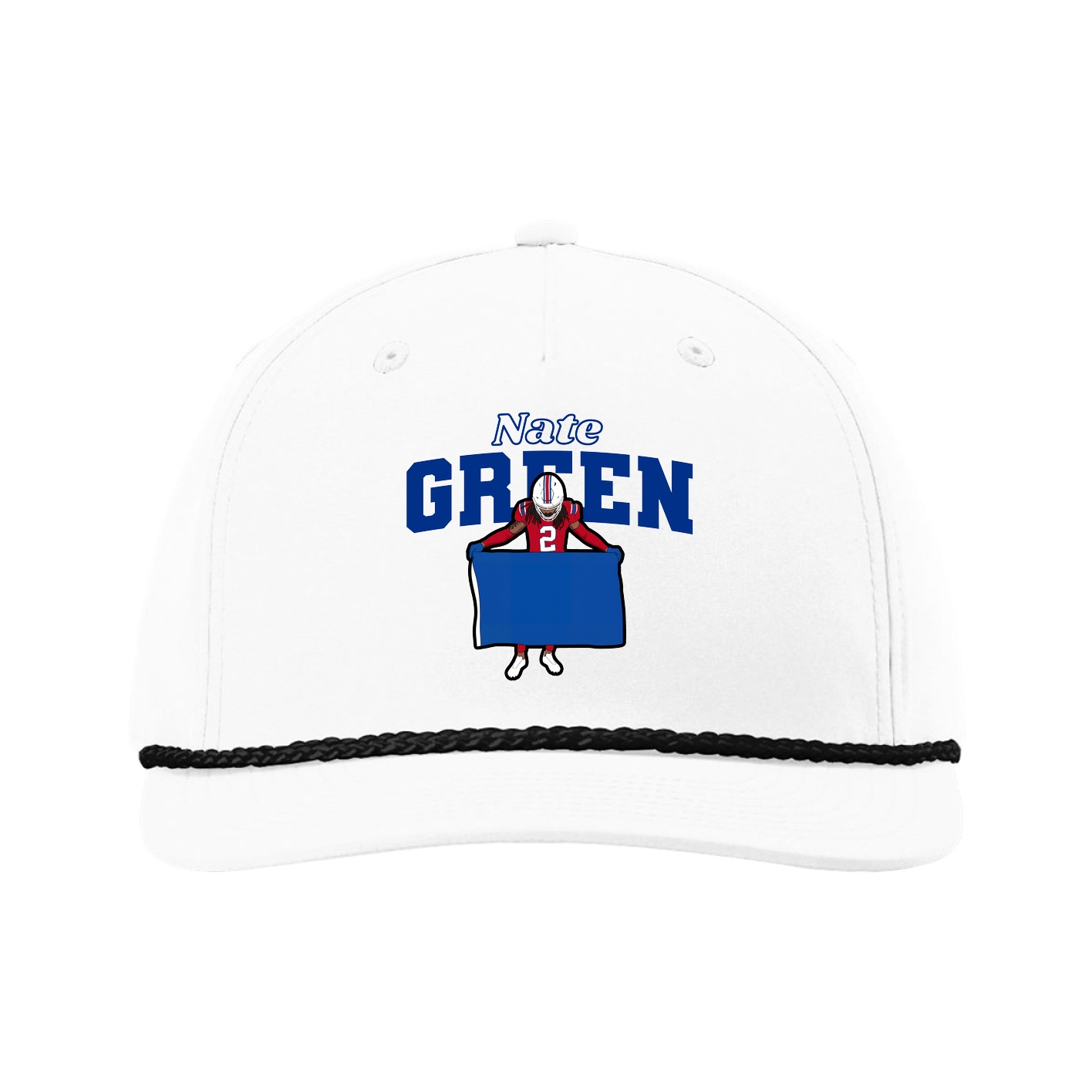 Five-Panel Classic Rope Cap — Name Arch in White